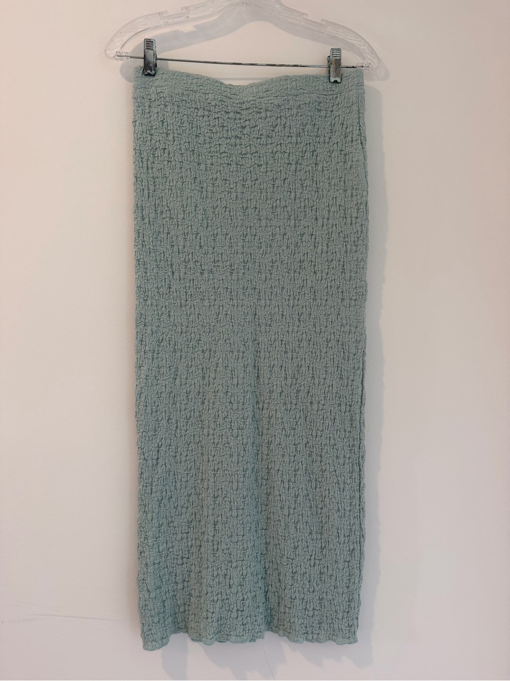 Textured Knit Midi Skirt in sea foam blue